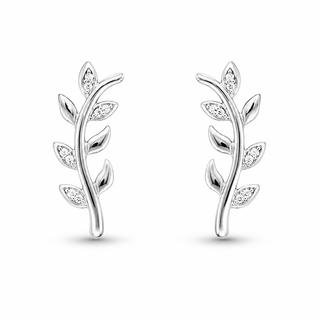 RUAAB Petite Vine 925 silver delicate leaf ear climber with pavé CZ