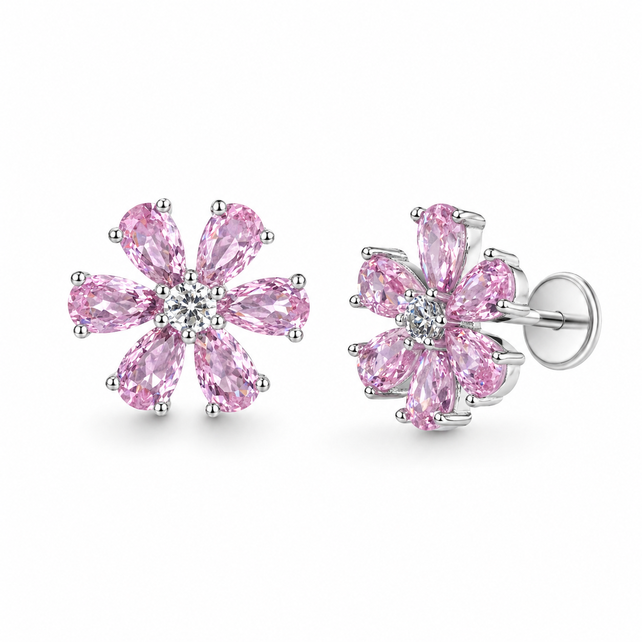 RUAAB Blush pink CZ 925 sterling silver flower stud earrings for women