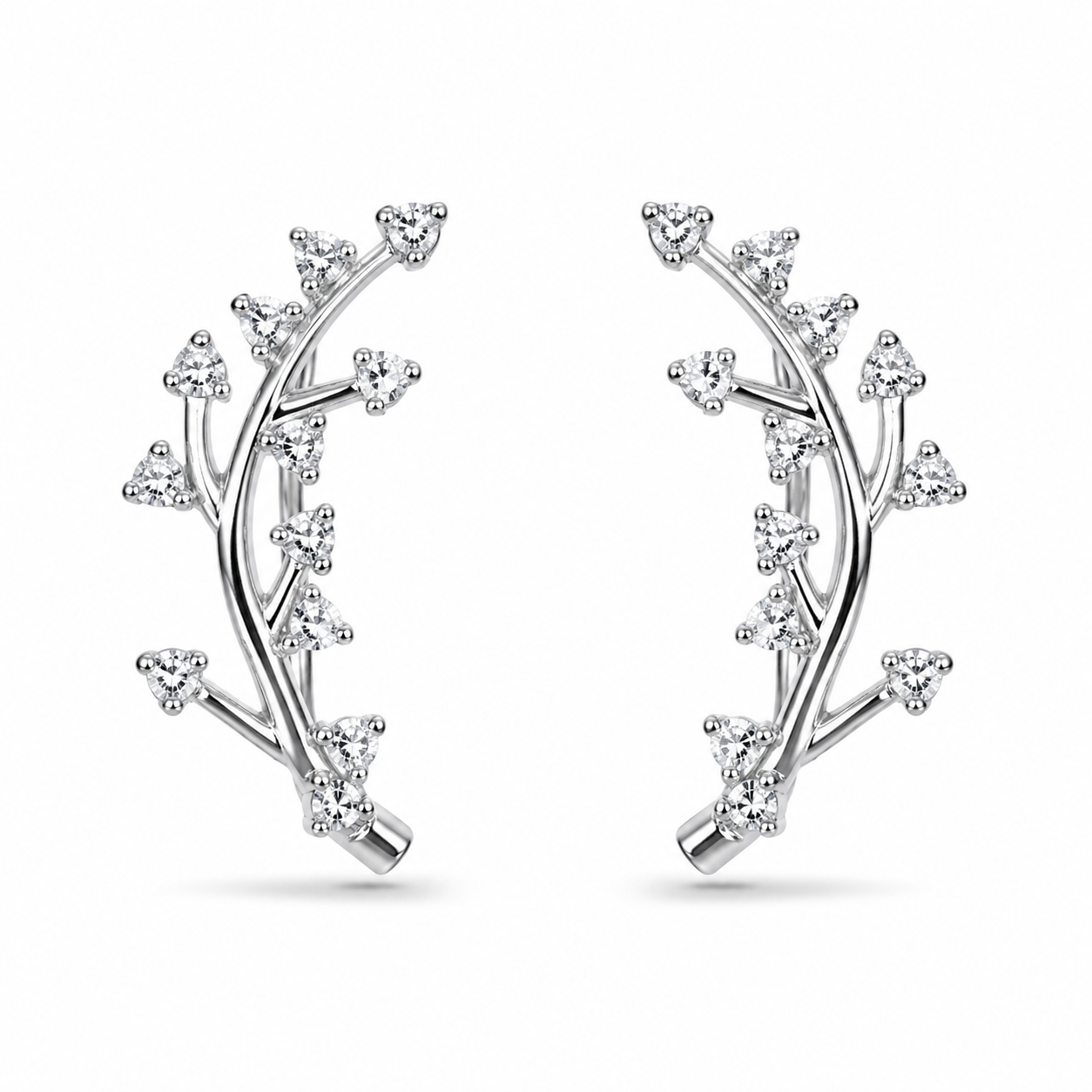RUAAB Frost Branch 925 silver twig ear climber with scattered CZ blooms