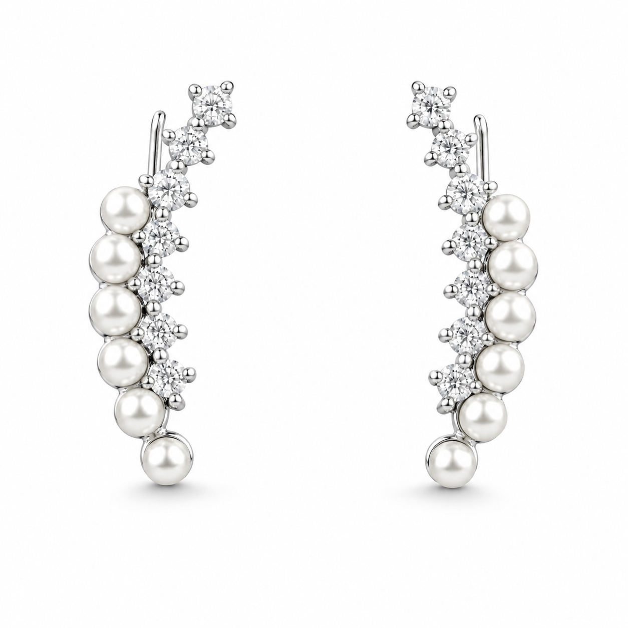 RUAAB Pearl Trail 925 silver ear climber with alternating pearls and CZ