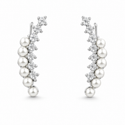 RUAAB Pearl Trail 925 silver ear climber with alternating pearls and CZ