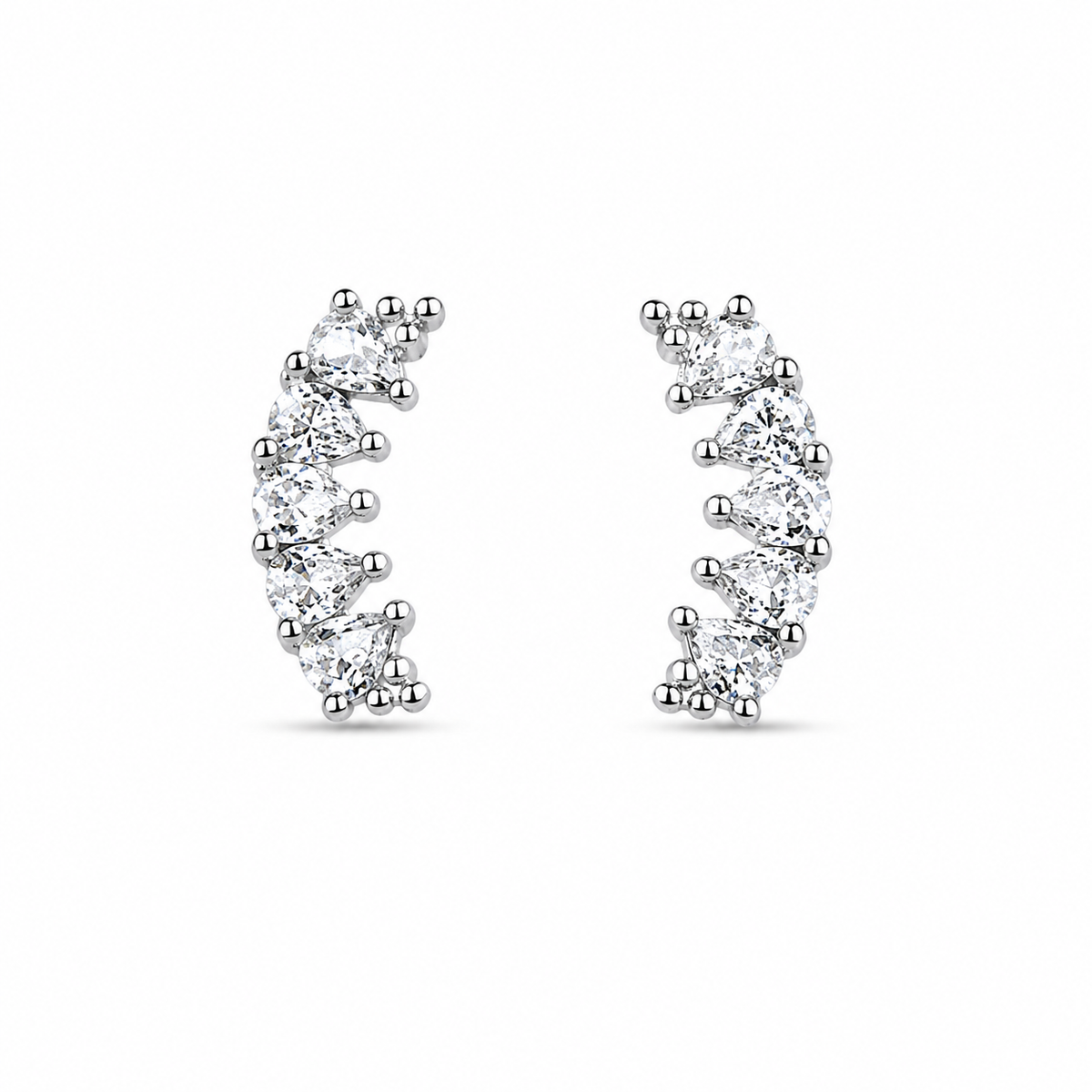 Curved Sparkle Stud Earrings – 925 Silver