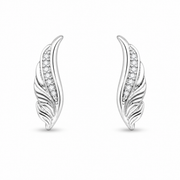 RUAAB Angel Feather 925 silver engraved feather ear cuff with pavé CZ edge