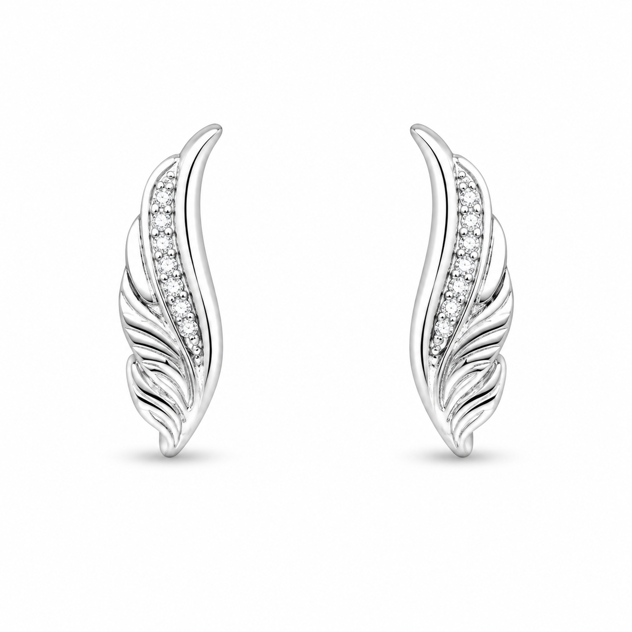 RUAAB Angel Feather 925 silver engraved feather ear cuff with pavé CZ edge