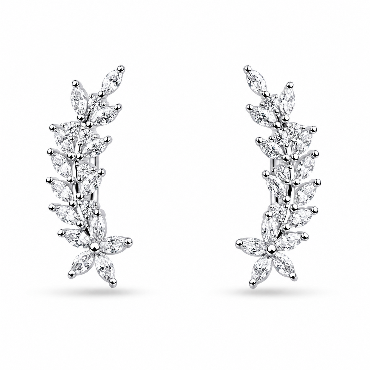 RUAAB Wheat Vine 925 silver ear climber with densely layered marquise CZ