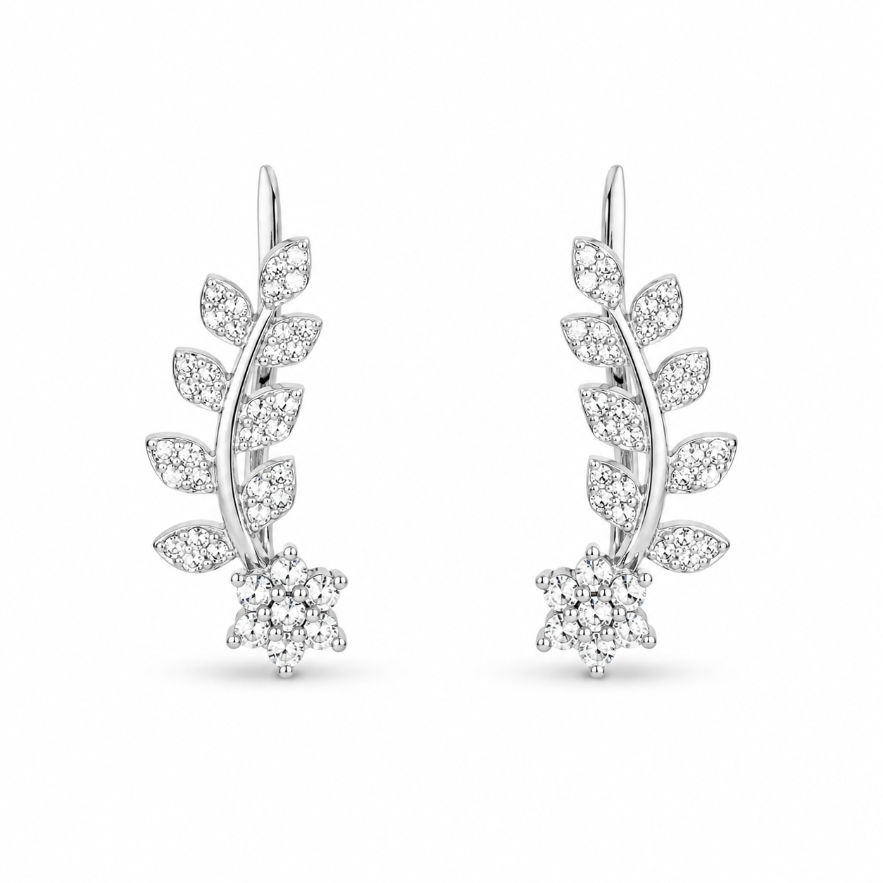 RUAAB Olive Bloom 925 silver ear climber with marquise leaves and CZ florets