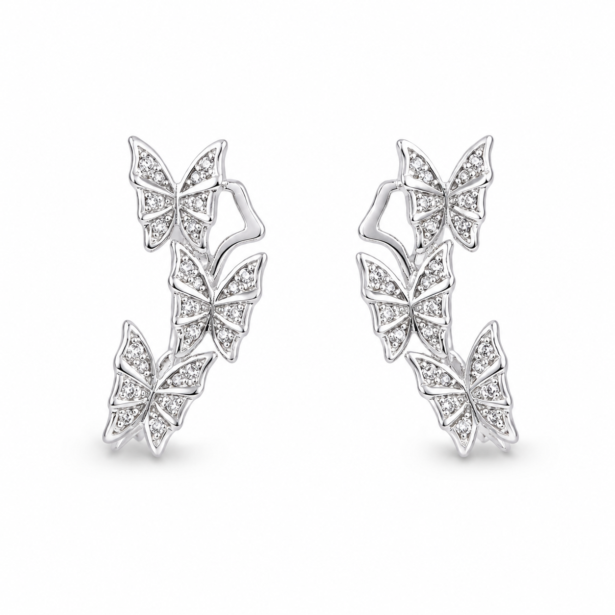 RUAAB Butterfly Trail 925 silver ear climber with pavé CZ butterflies