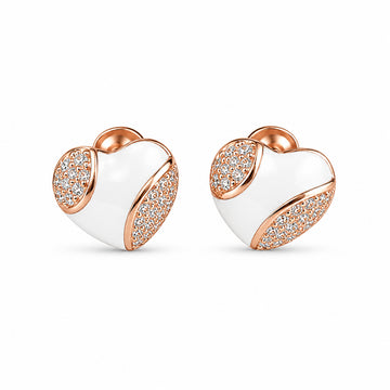 Ivory Heart Enamel Stud Earrings – Rose Gold 925 Silver