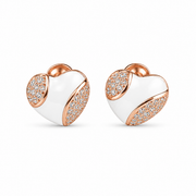 RUAAB Ivory enamel heart stud earrings in rose-gold-finish 925 sterling silver with pavé CZ