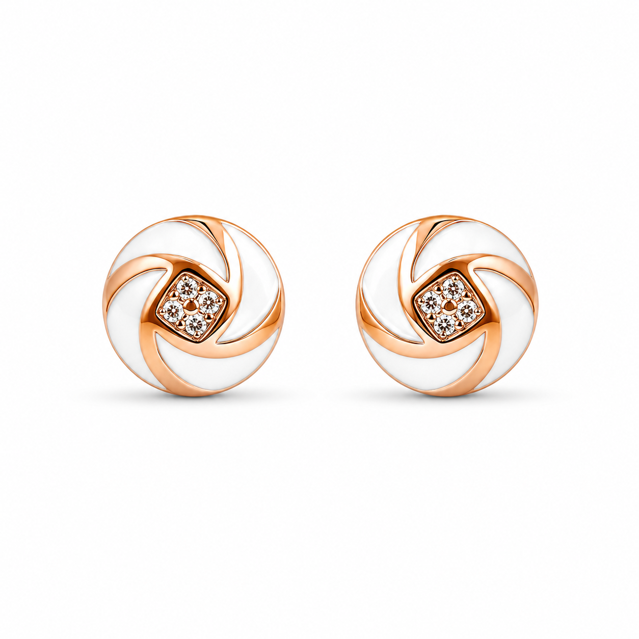 RUAAB Pinwheel enamel stud earrings in rose-gold-finish 925 sterling silver with CZ centre