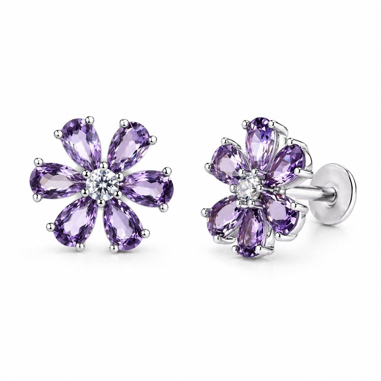 RUAAB Lavender CZ 925 sterling silver flower stud earrings for women