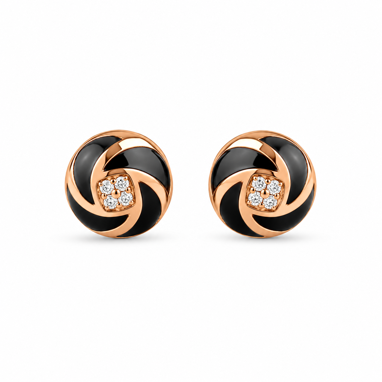 RUAAB Pinwheel enamel stud earrings in rose-gold-finish 925 sterling silver with CZ centre