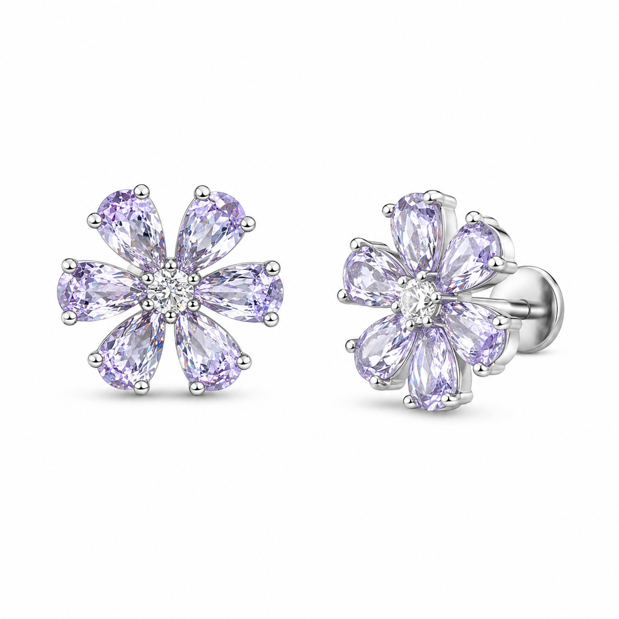 RUAAB Lilac CZ 925 sterling silver flower stud earrings for women