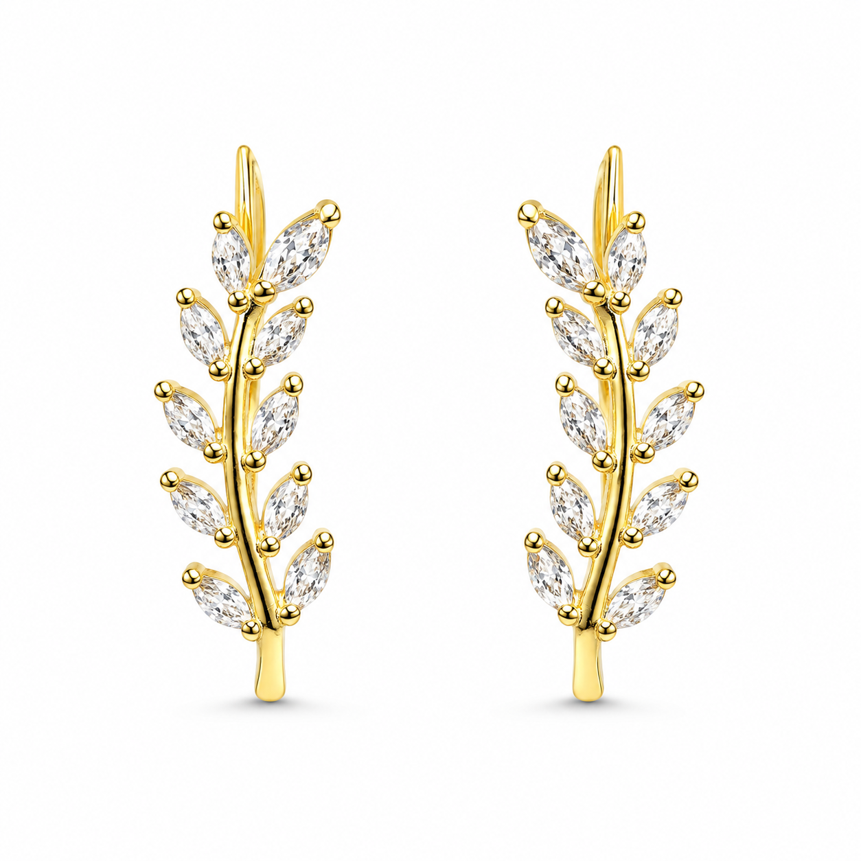 RUAAB Laurel Vine gold-finish 925 silver ear climber with marquise CZ leaves