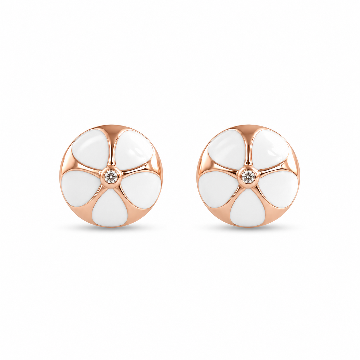 RUAAB Daisy enamel stud earrings in rose-gold-finish 925 sterling silver with CZ centre