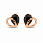 RUAAB Open heart enamel stud earrings in rose-gold-finish 925 sterling silver with pavé CZ