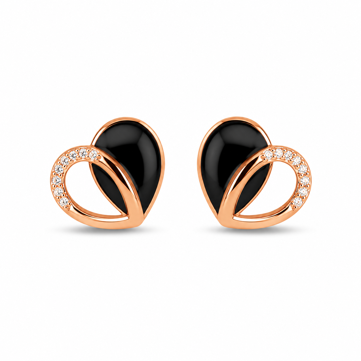 RUAAB Open heart enamel stud earrings in rose-gold-finish 925 sterling silver with pavé CZ