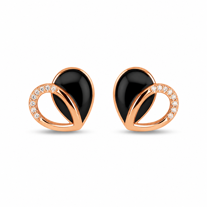 RUAAB Open heart enamel stud earrings in rose-gold-finish 925 sterling silver with pavé CZ
