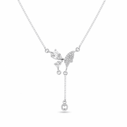 RUAAB Aria butterfly lariat pendant in 925 sterling silver with pavé CZ and pearl drop