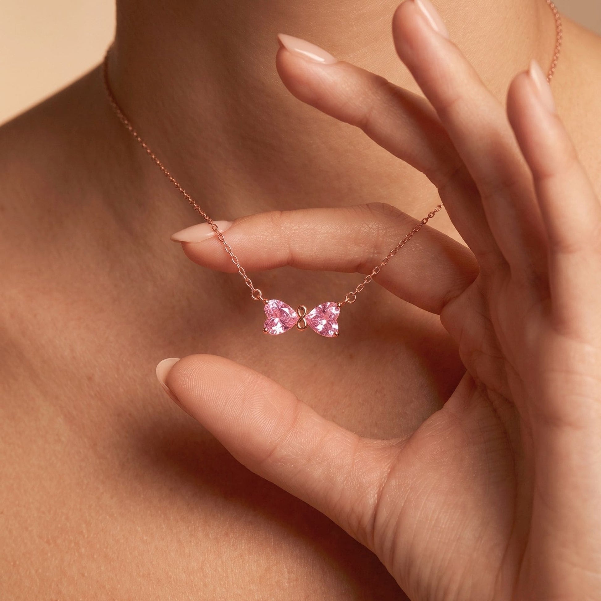 RUAAB pink bow pendant in rose gold finish 925 sterling silver with CZ