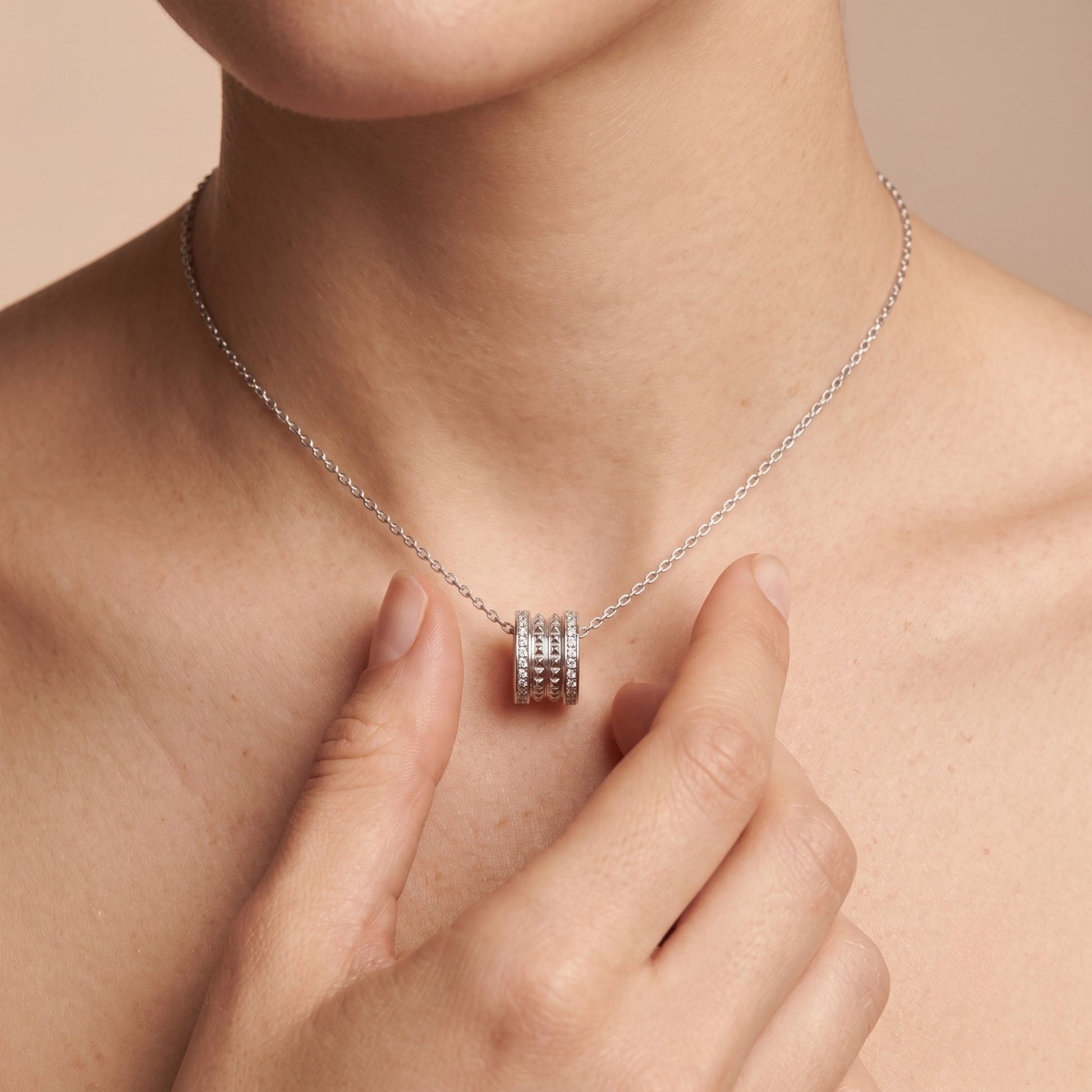 RUAAB triple ring pendant in 925 sterling silver with pavé CZ