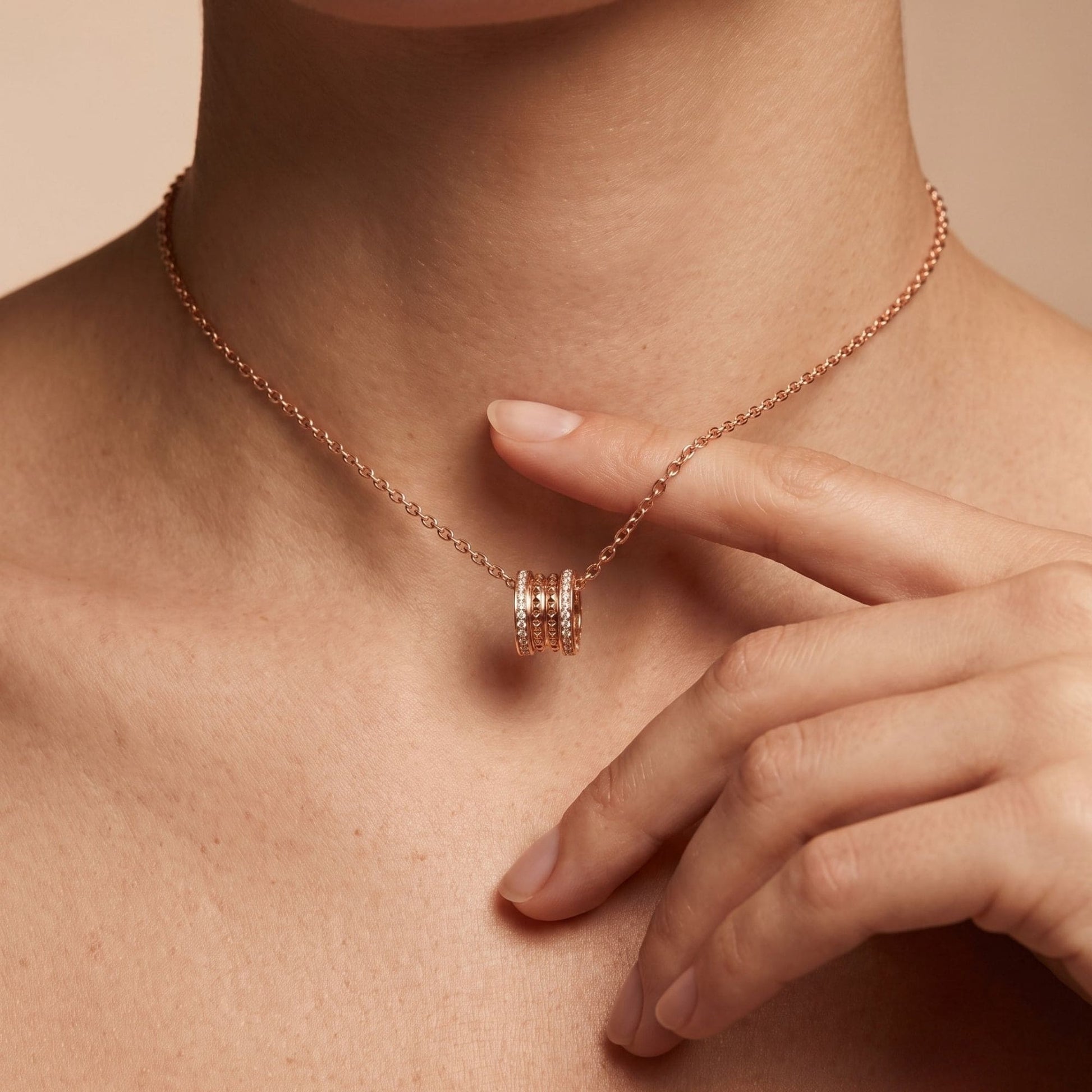 RUAAB triple ring pendant in rose gold finish 925 sterling silver with pavé CZ