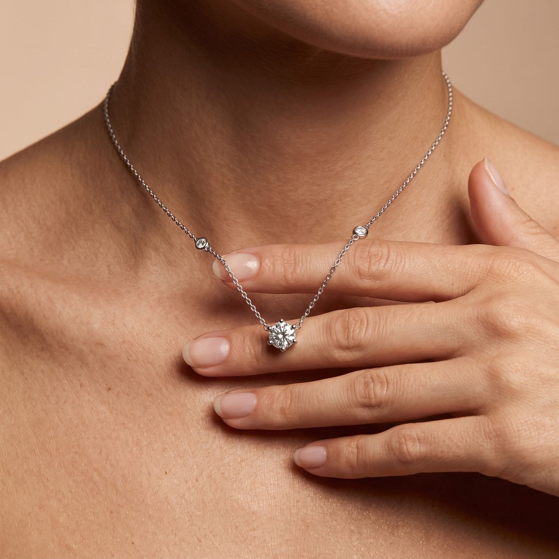 RUAAB solitaire station necklace in 925 sterling silver with CZ