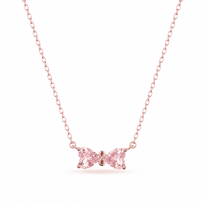 RUAAB pink bow pendant in rose gold finish 925 sterling silver with CZ