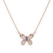 RUAAB butterfly pendant in rose gold finish 925 sterling silver with colour CZ accents