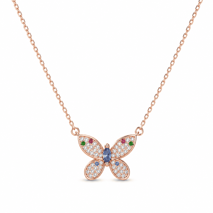 RUAAB butterfly pendant in rose gold finish 925 sterling silver with colour CZ accents