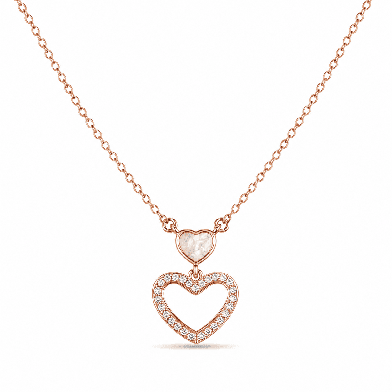 RUAAB double heart pendant in rose gold finish 925 sterling silver with CZ