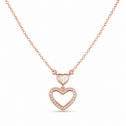 RUAAB double heart pendant in rose gold finish 925 sterling silver with CZ
