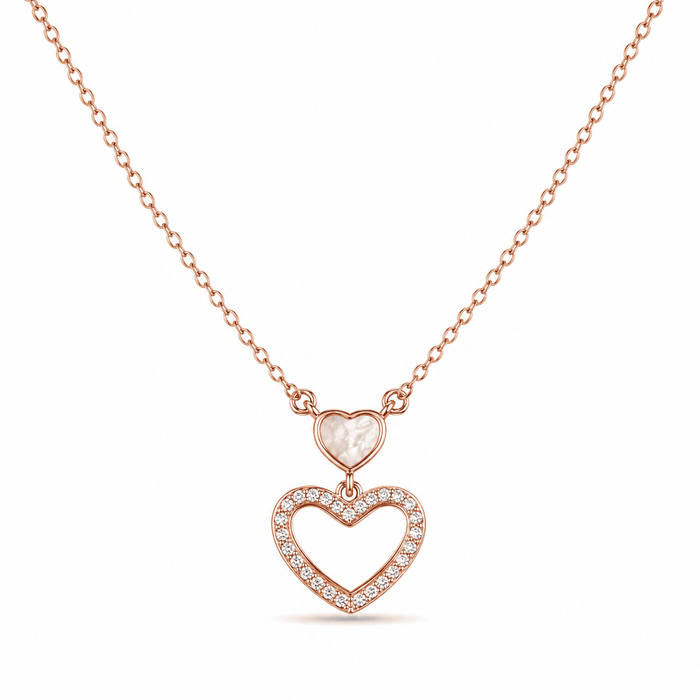 RUAAB double heart pendant in rose gold finish 925 sterling silver with CZ