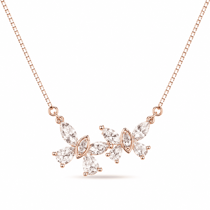 RUAAB marquise floral necklace in rose gold finish 925 sterling silver with CZ