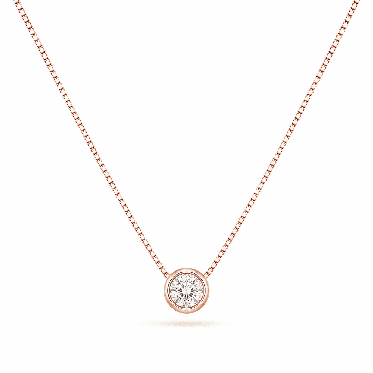 RUAAB solitaire bezel pendant in rose gold finish 925 sterling silver with round CZ