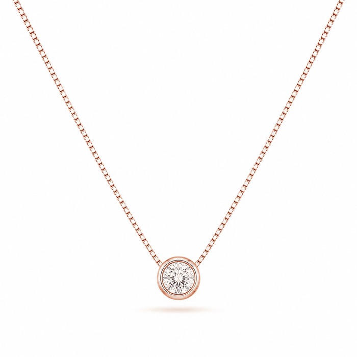 RUAAB solitaire bezel pendant in rose gold finish 925 sterling silver with round CZ
