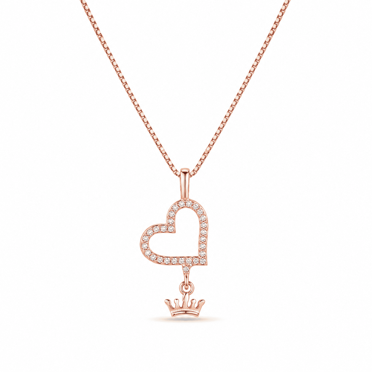 RUAAB crown heart pendant in rose gold finish 925 sterling silver with pavé CZ
