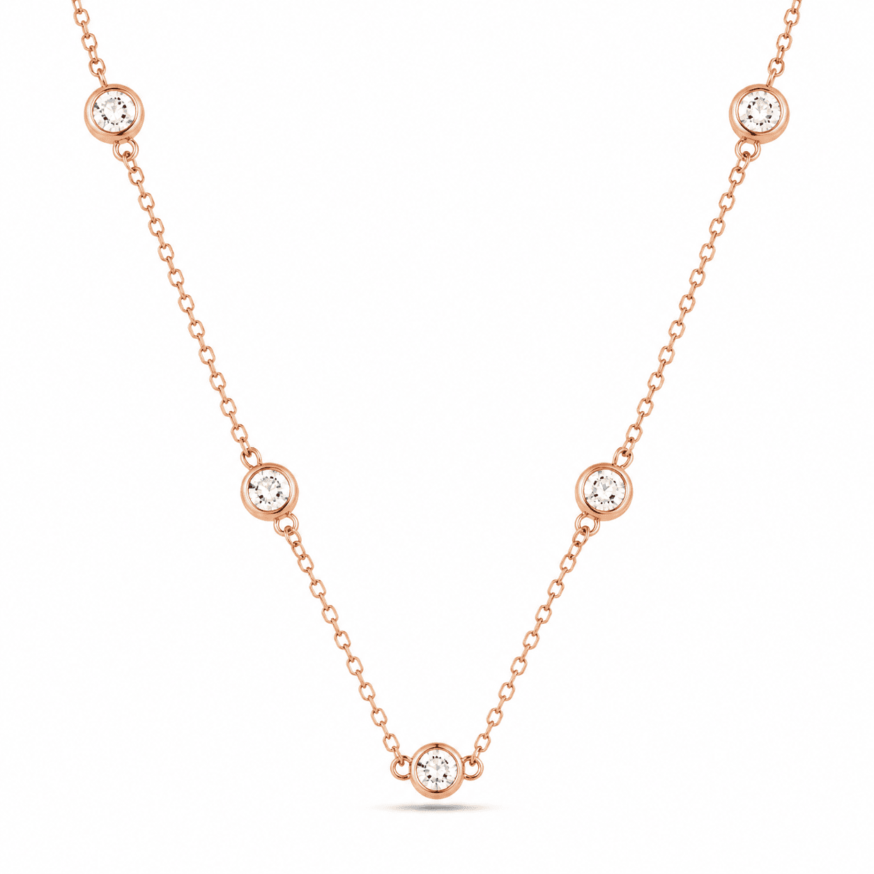 RUAAB station necklace in rose gold finish 925 sterling silver with CZ