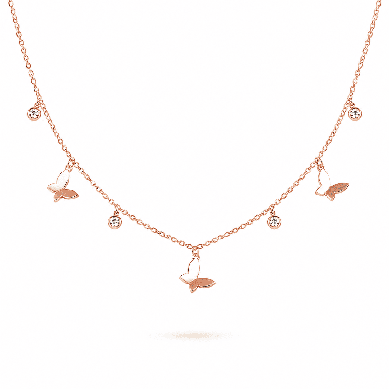 RUAAB butterfly charm necklace in rose gold finish 925 sterling silver with CZ