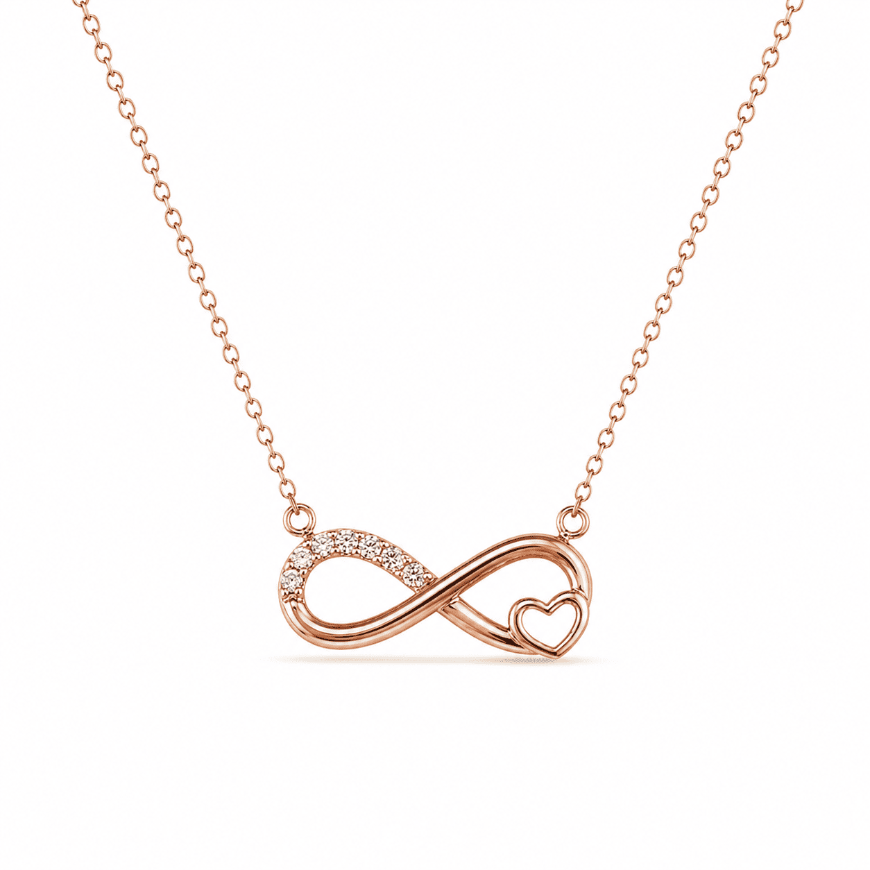 RUAAB infinity heart pendant in rose gold finish 925 sterling silver with pavé CZ