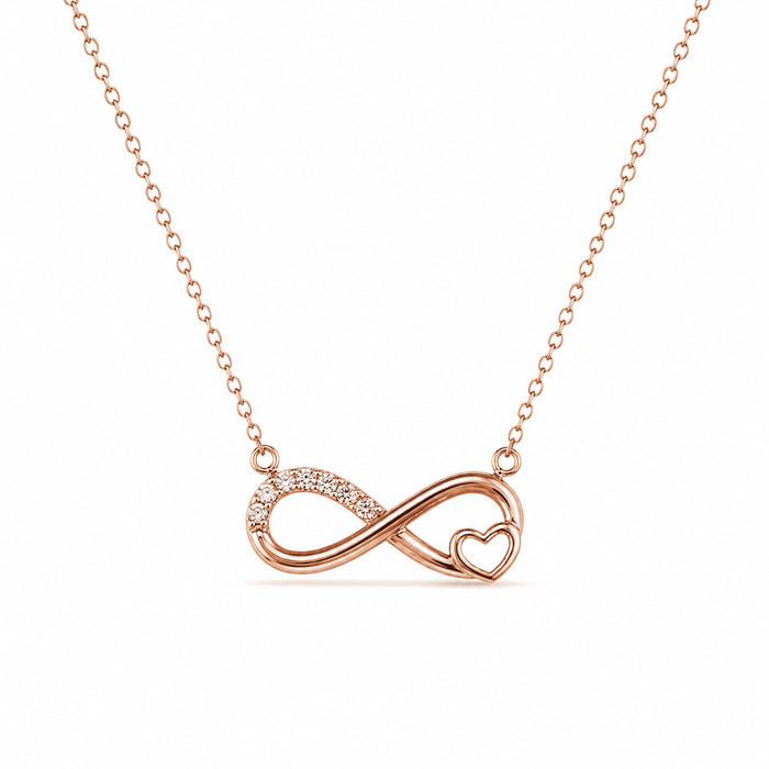 RUAAB infinity heart pendant in rose gold finish 925 sterling silver with pavé CZ