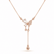 RUAAB butterfly lariat necklace in rose gold finish 925 sterling silver with CZ drop