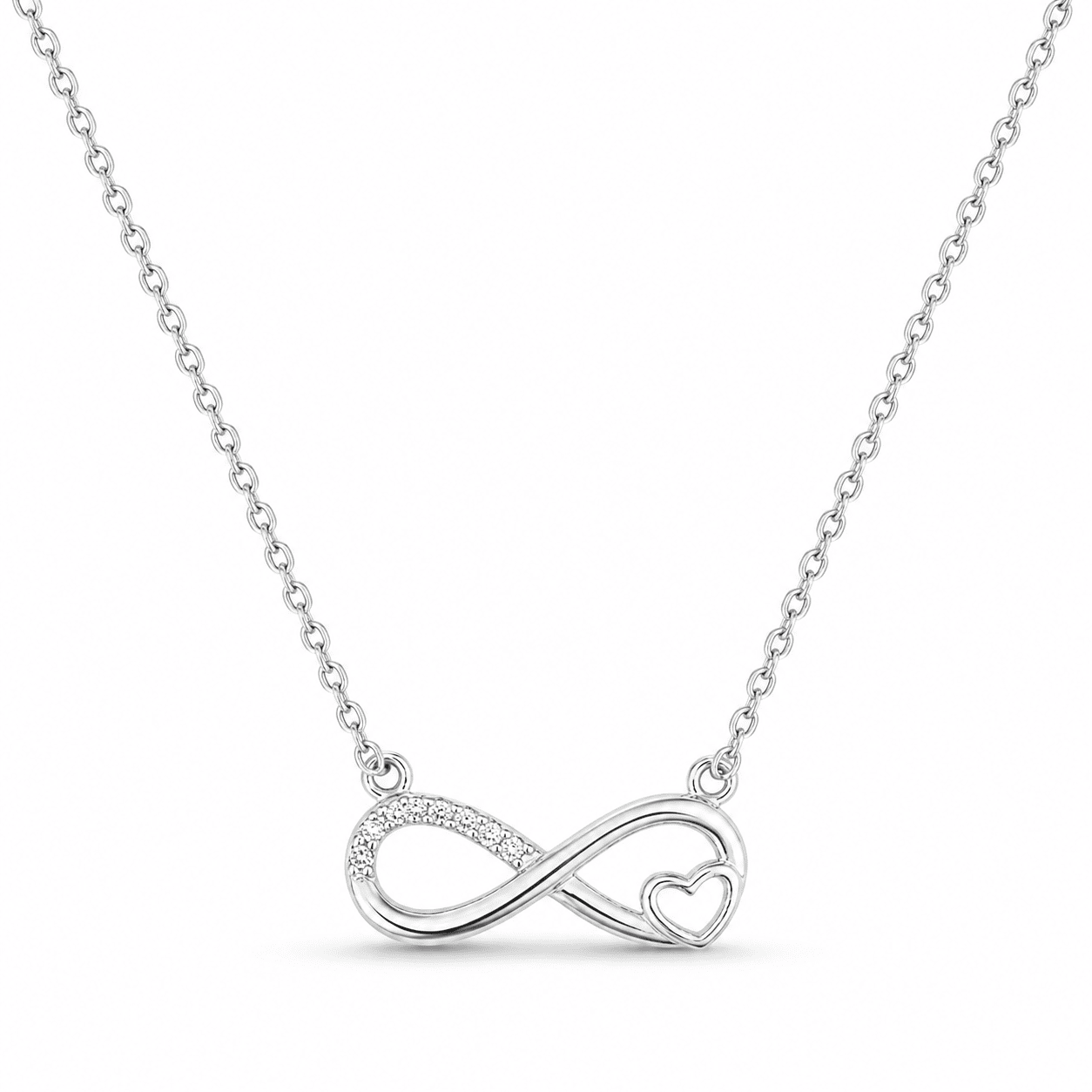 RUAAB infinity heart pendant in 925 sterling silver with pavé CZ