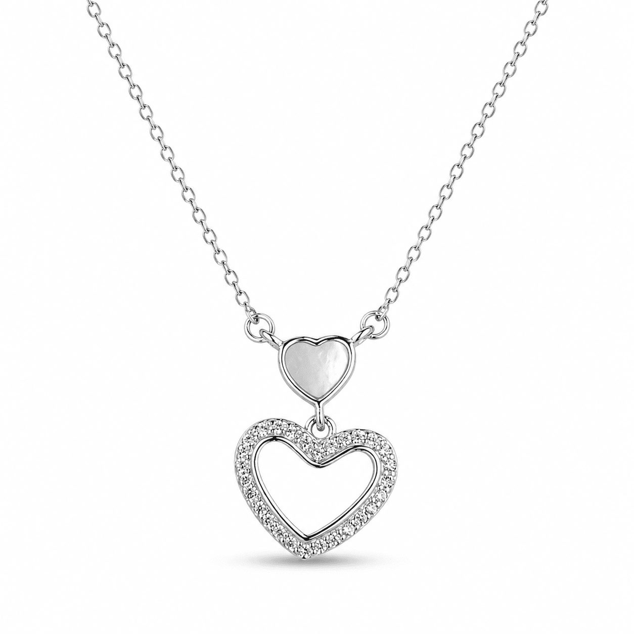RUAAB twin heart pendant in 925 sterling silver with CZ
