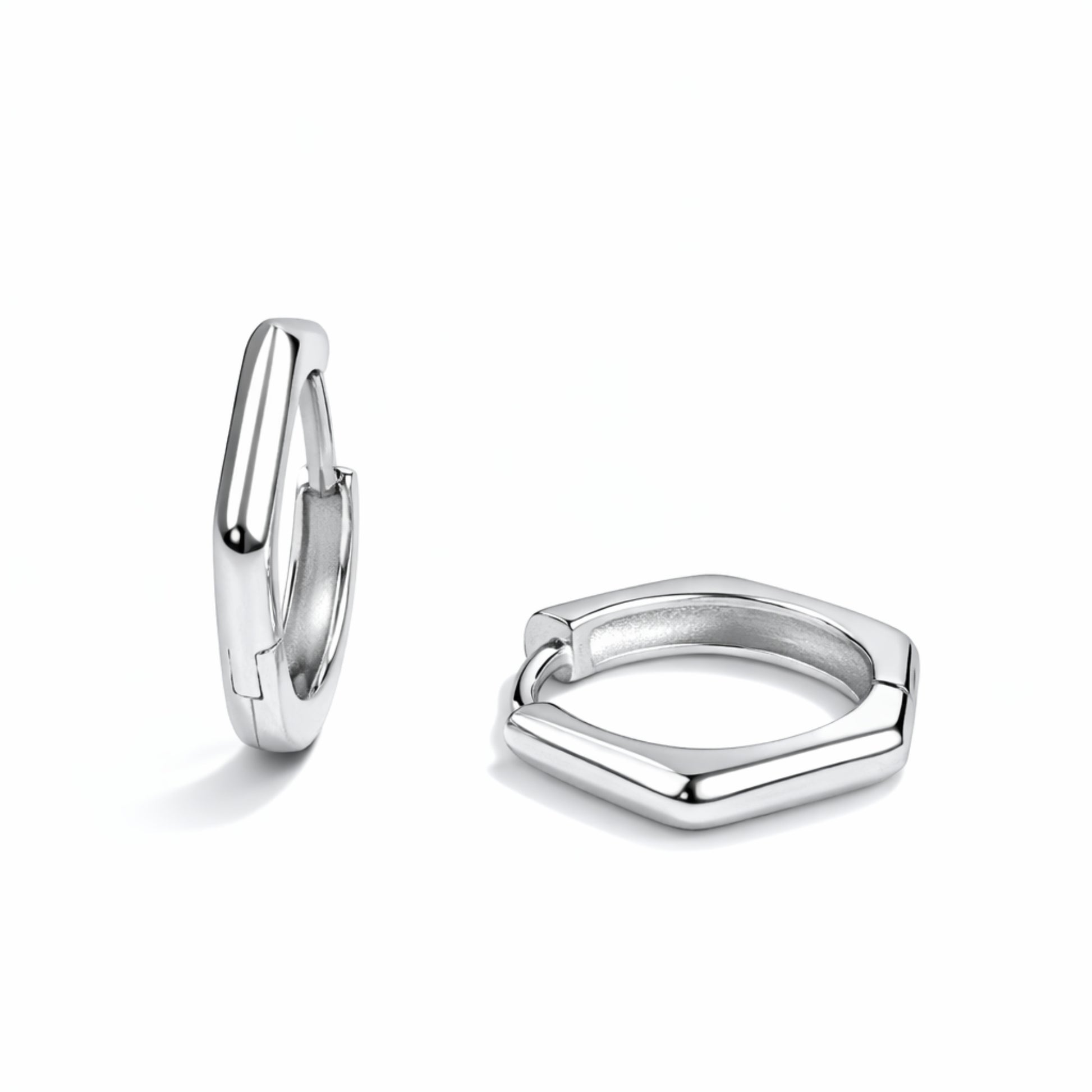 RUAAB Hexagon geometric 925 sterling silver huggie hoop earrings (bali), unisex