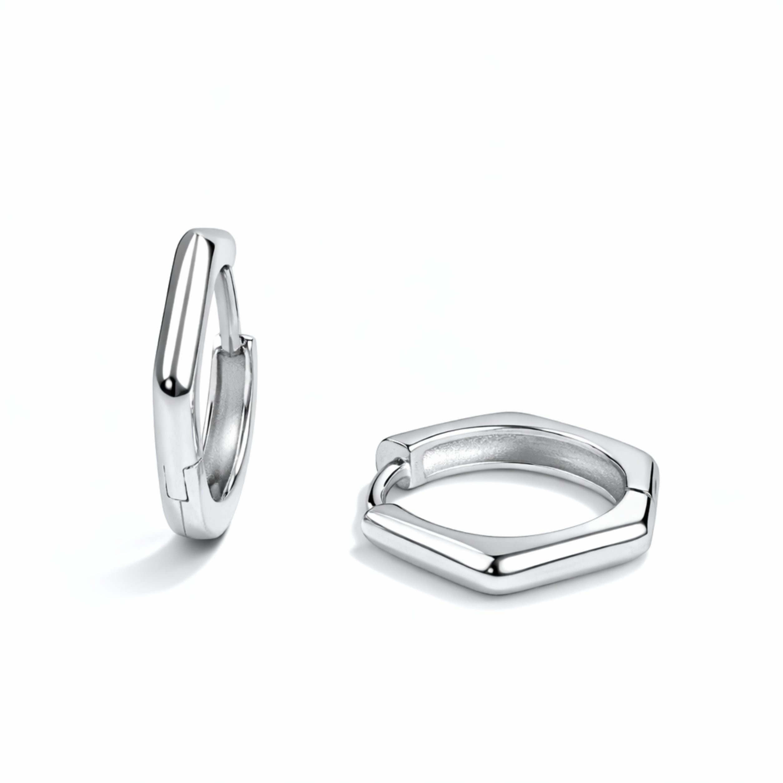 RUAAB Hexagon geometric 925 sterling silver huggie hoop earrings (bali), unisex