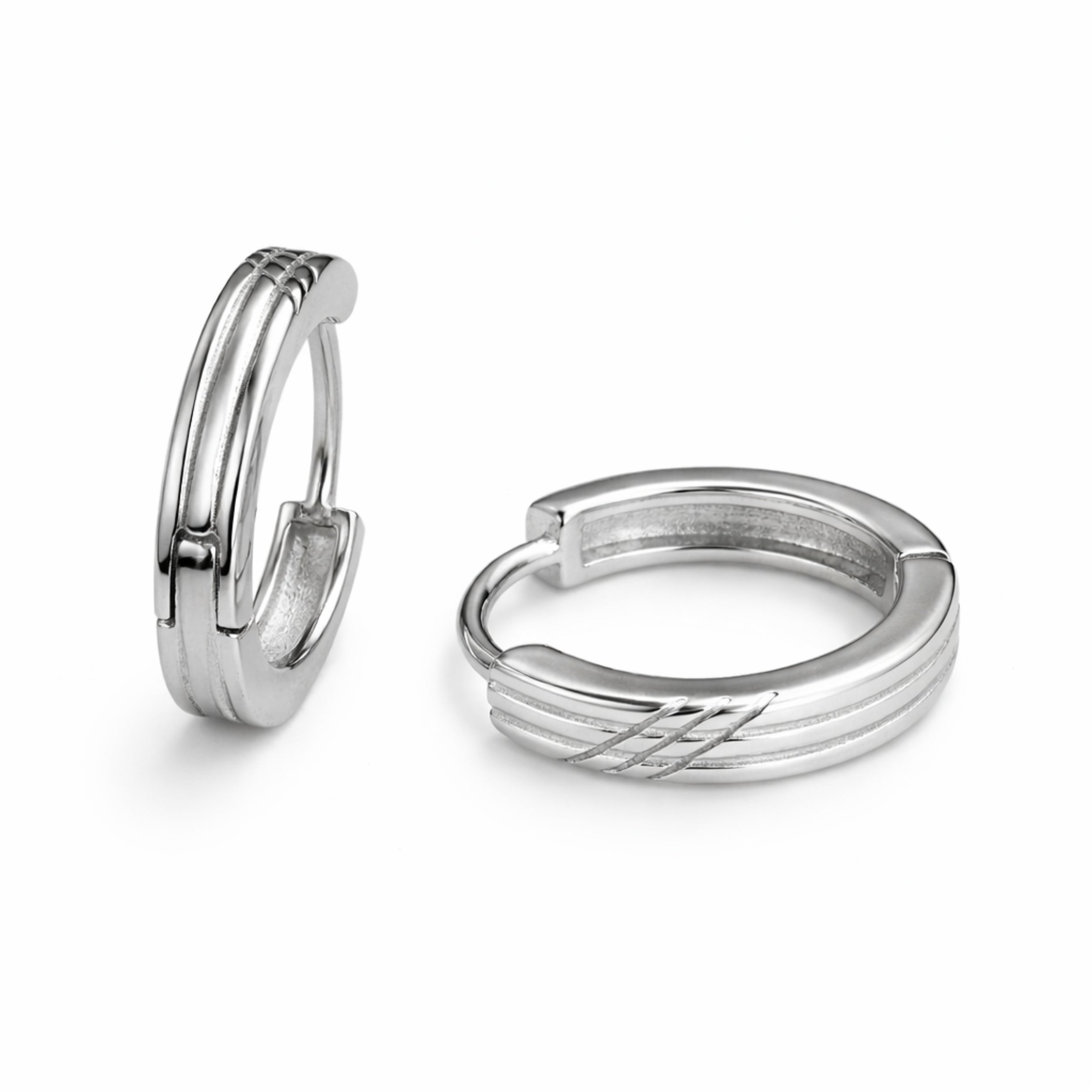 RUAAB Twin Line 925 sterling silver huggie hoop earrings (bali), unisex
