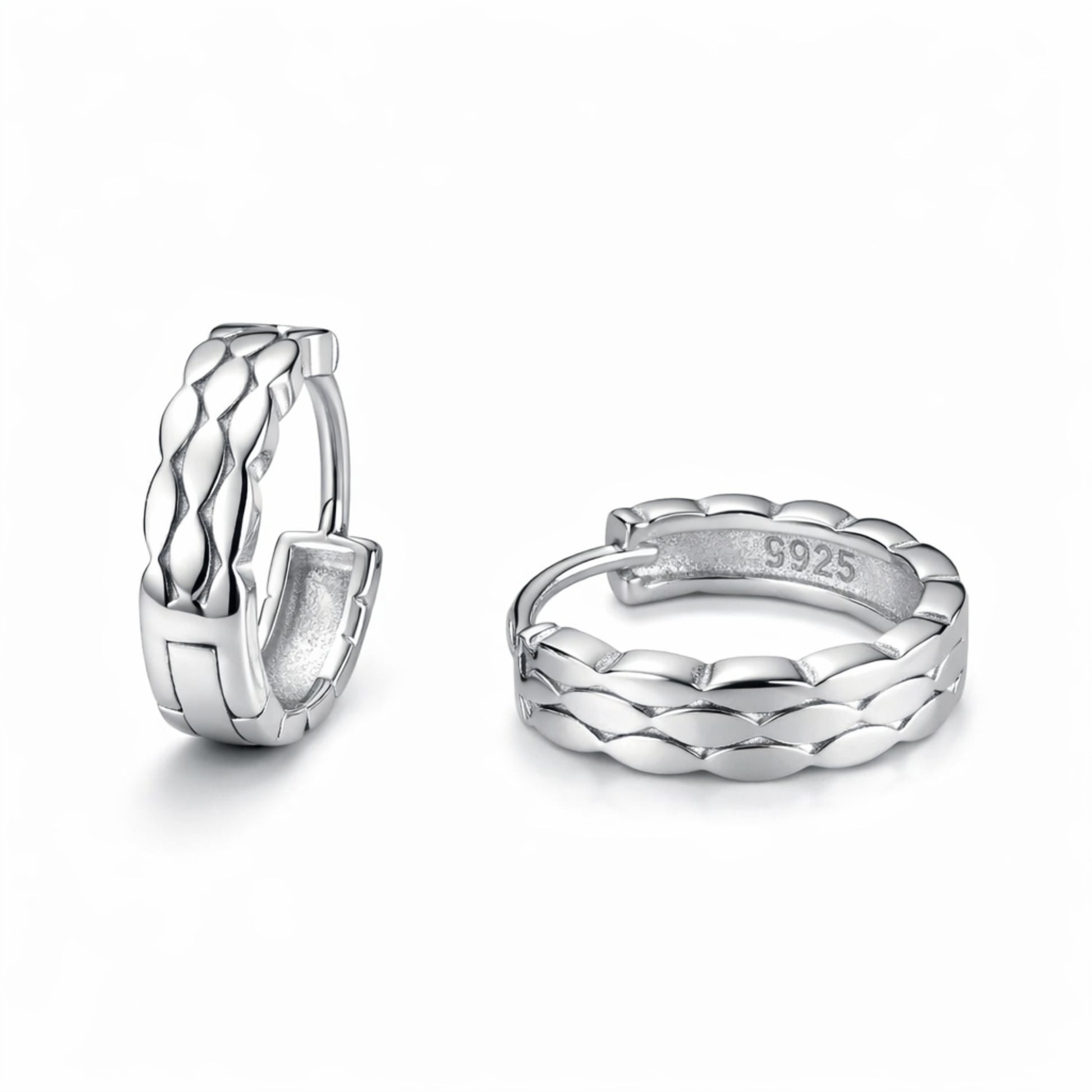 RUAAB Wave Link patterned 925 sterling silver huggie hoop earrings (bali), unisex