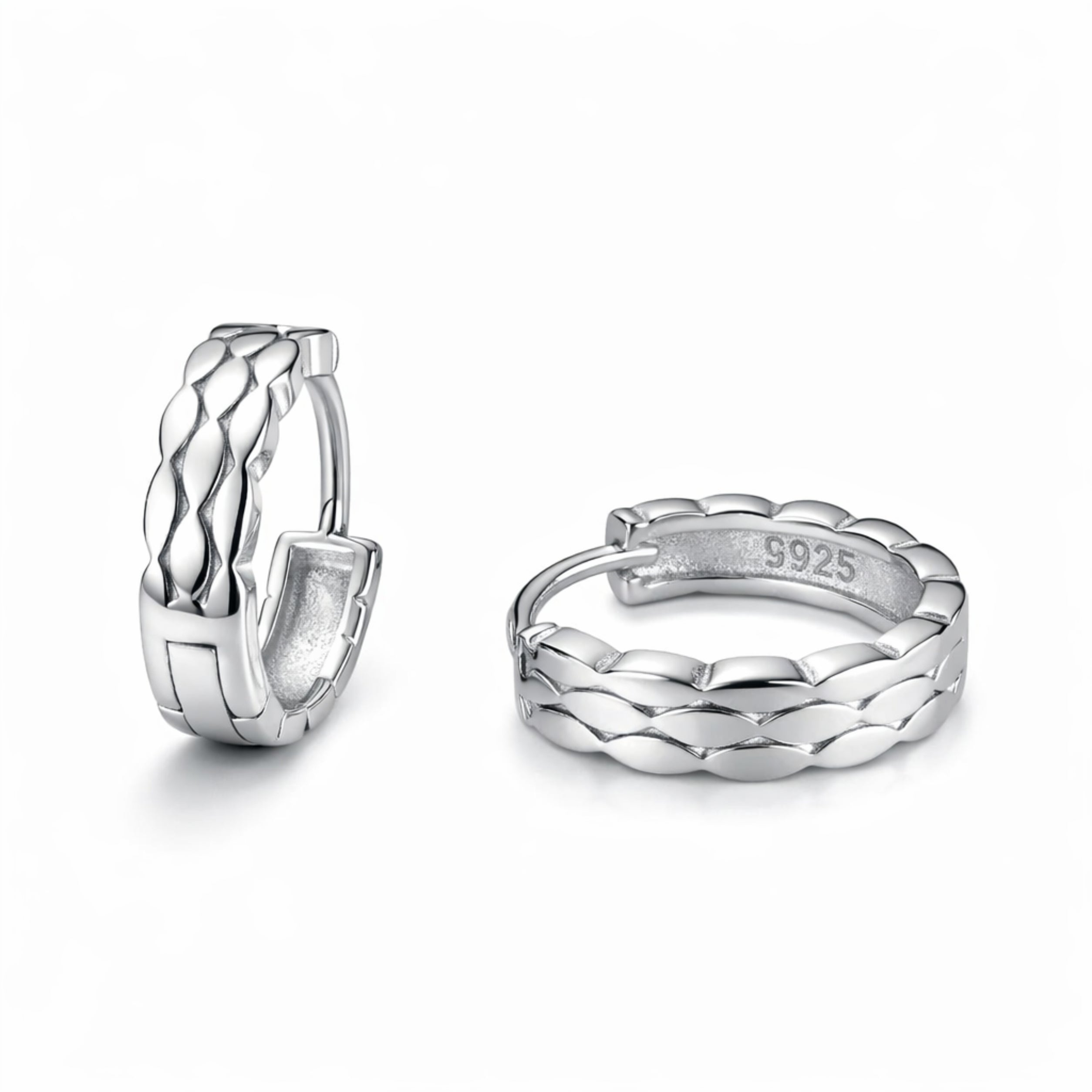 RUAAB Wave Link patterned 925 sterling silver huggie hoop earrings (bali), unisex