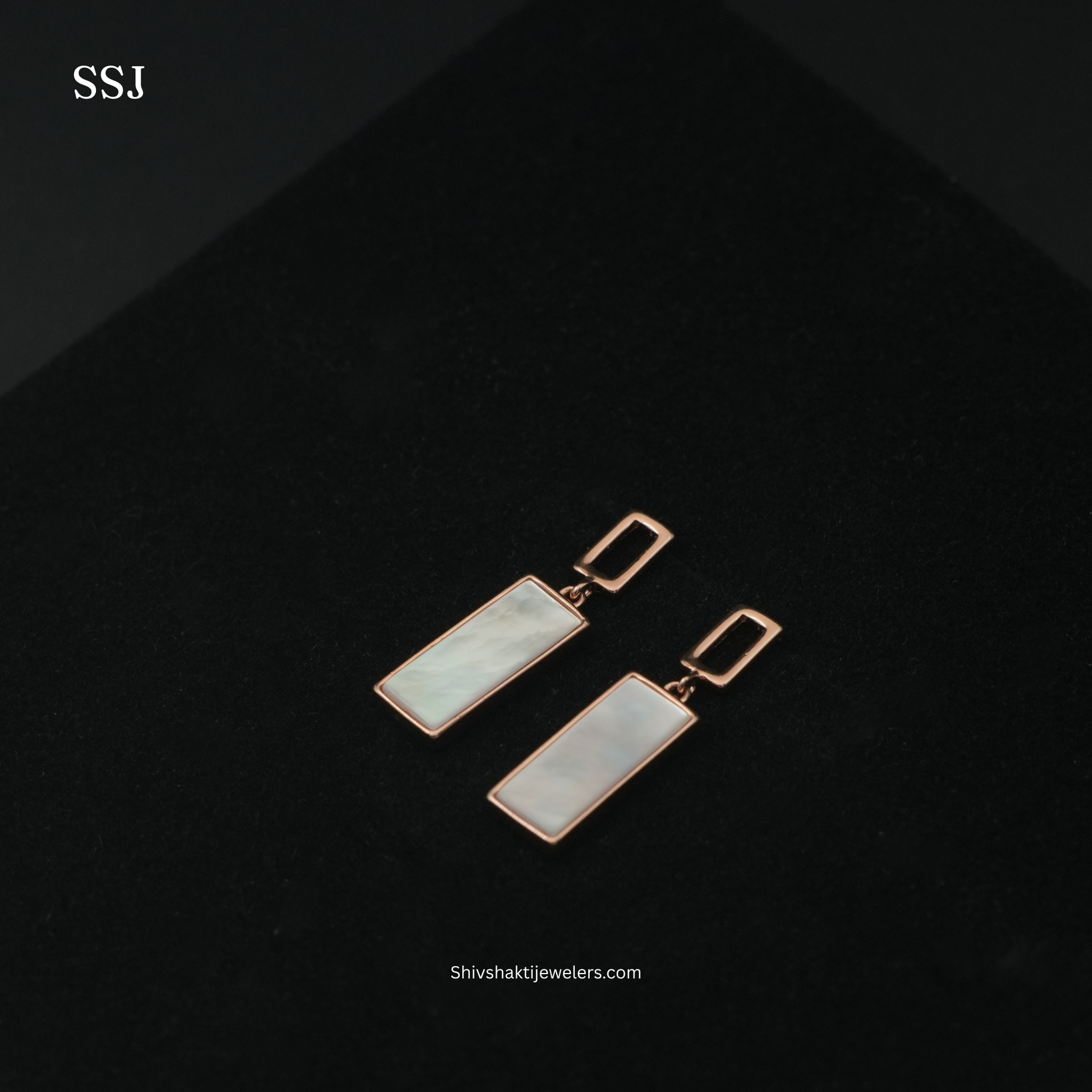 Rose Gold Mother of Pearl rectangle drop earrings in 925 silver